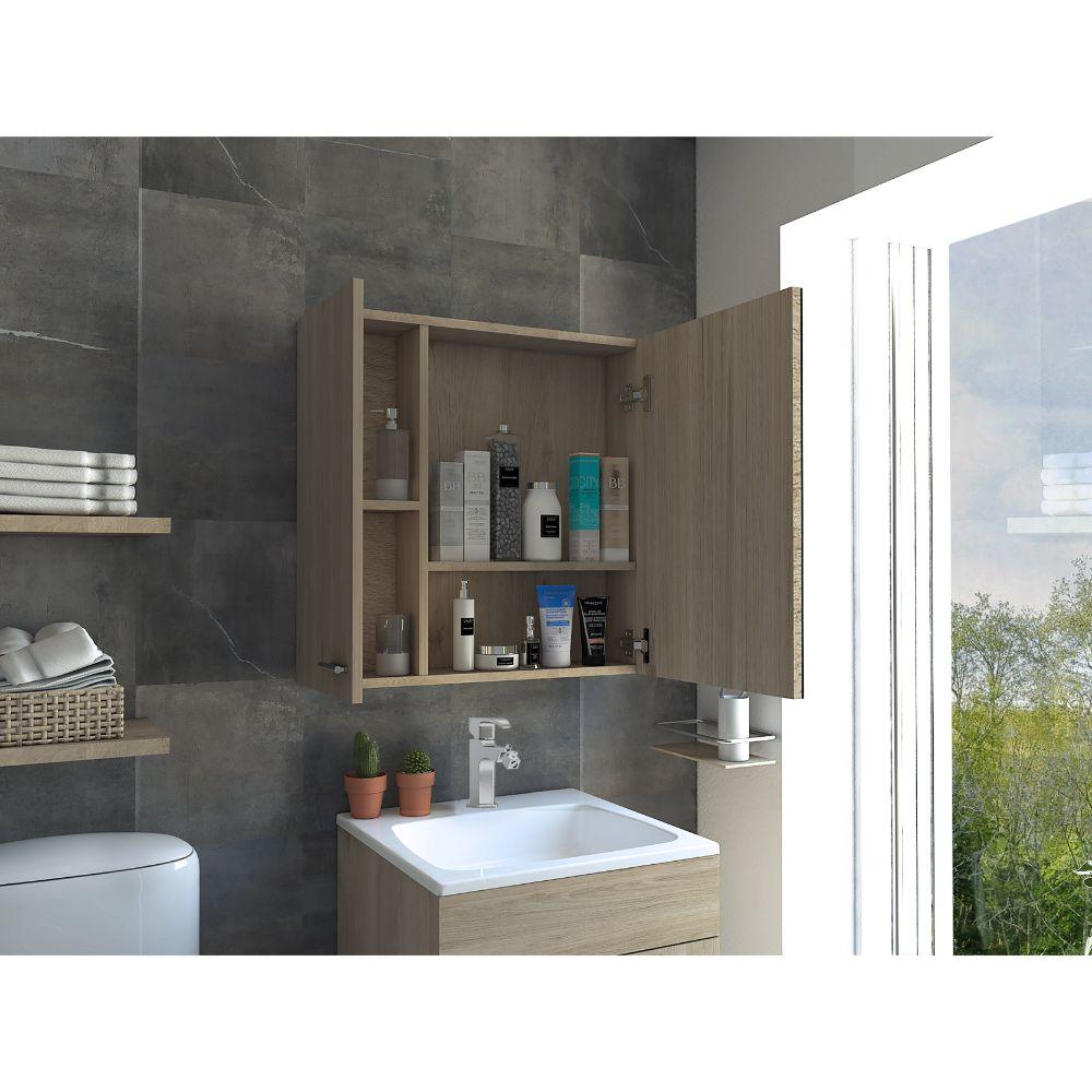 Gabinete de Baño Barents, Beige, con Espejo Biselado de Buen Tamaño y Varios Entrepaños - VIRTUAL MUEBLES