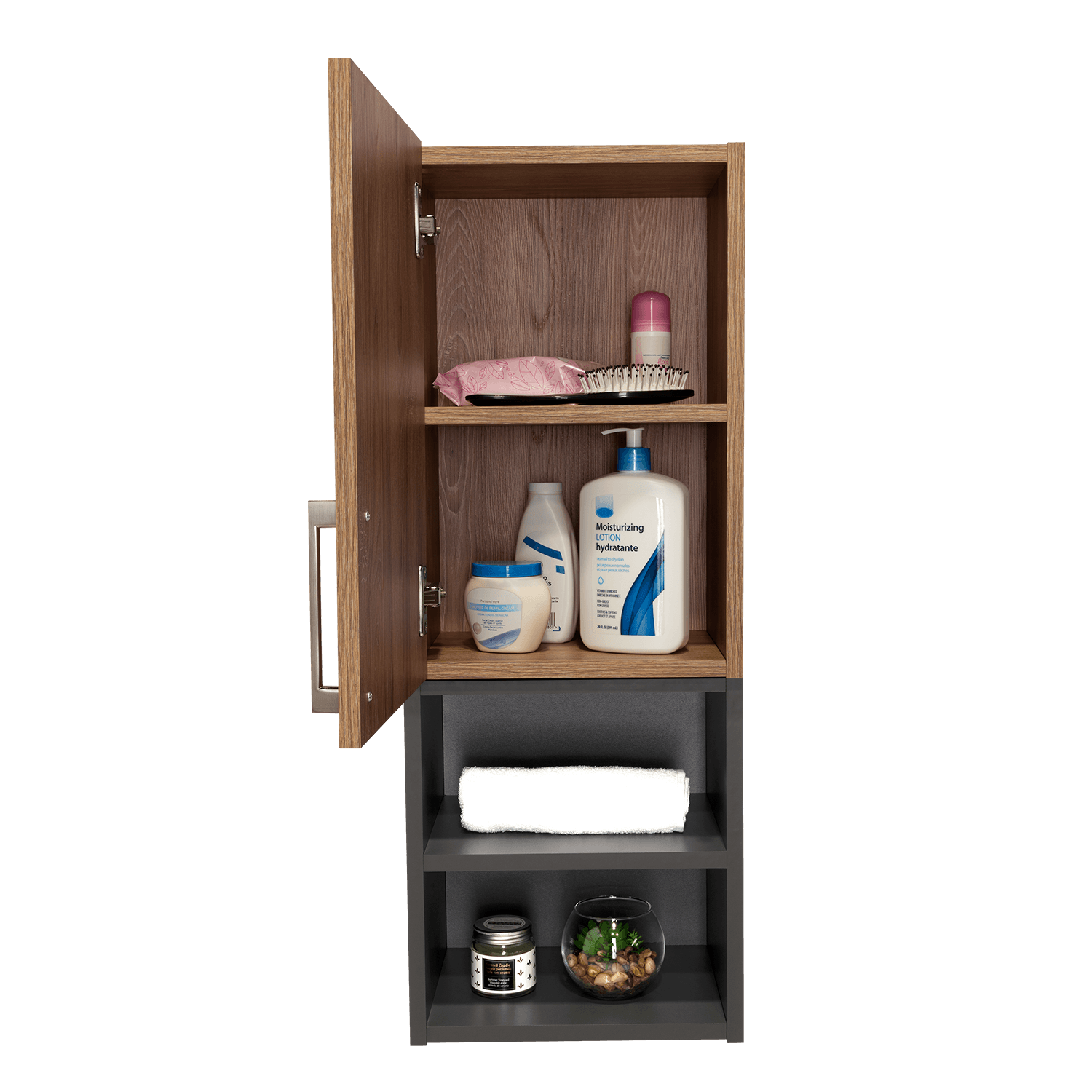 Gabinete de Baño Oporto, Miel y Plata Oscuro, con espacio para guardar objetos de aseo personal X2