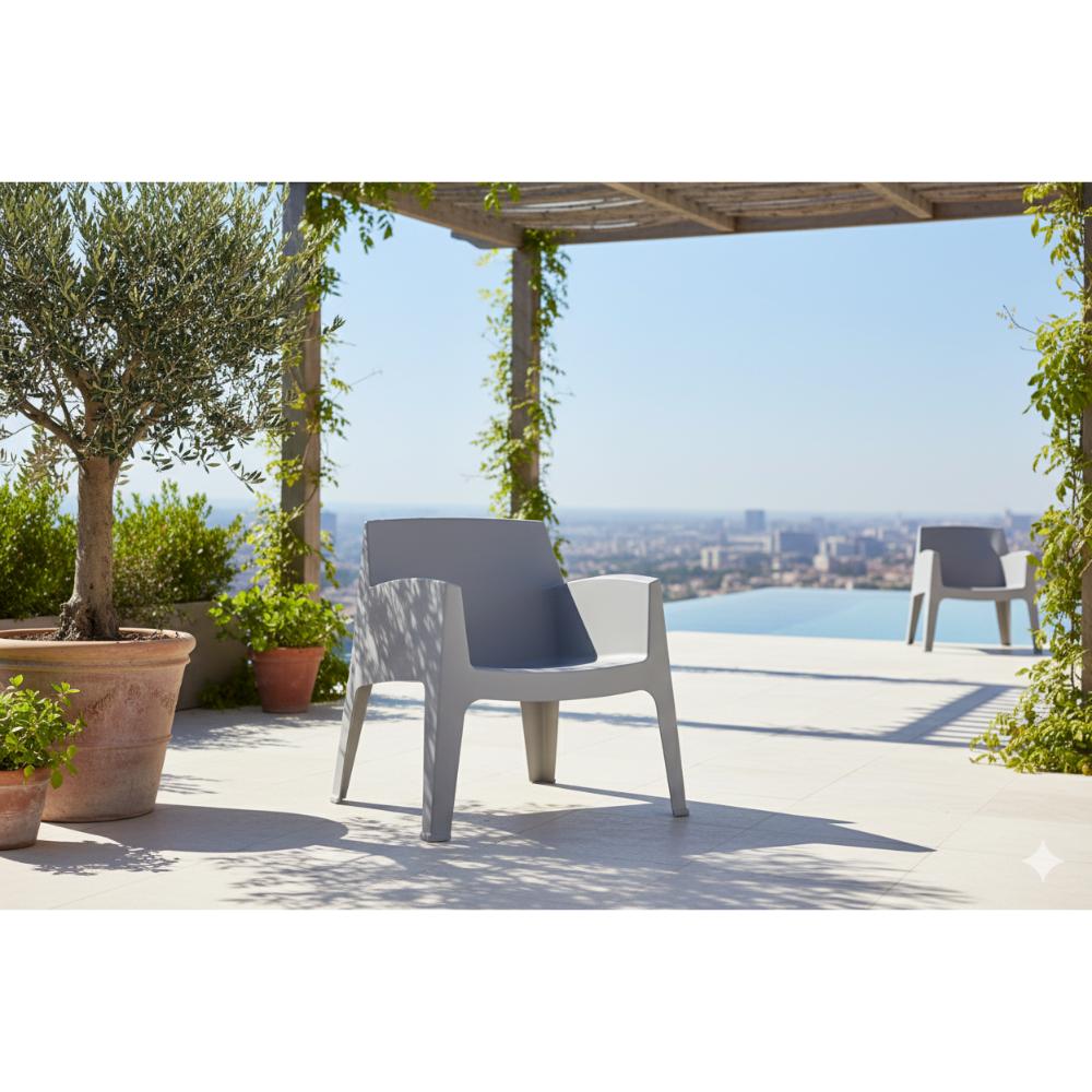 Silla Lounge Coron, Gris, Con diseño robusto y Minimalista