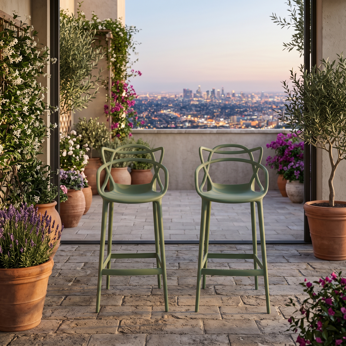 Silla para Bar Palermo, Verde, con Reposa Pies Doble Propósito