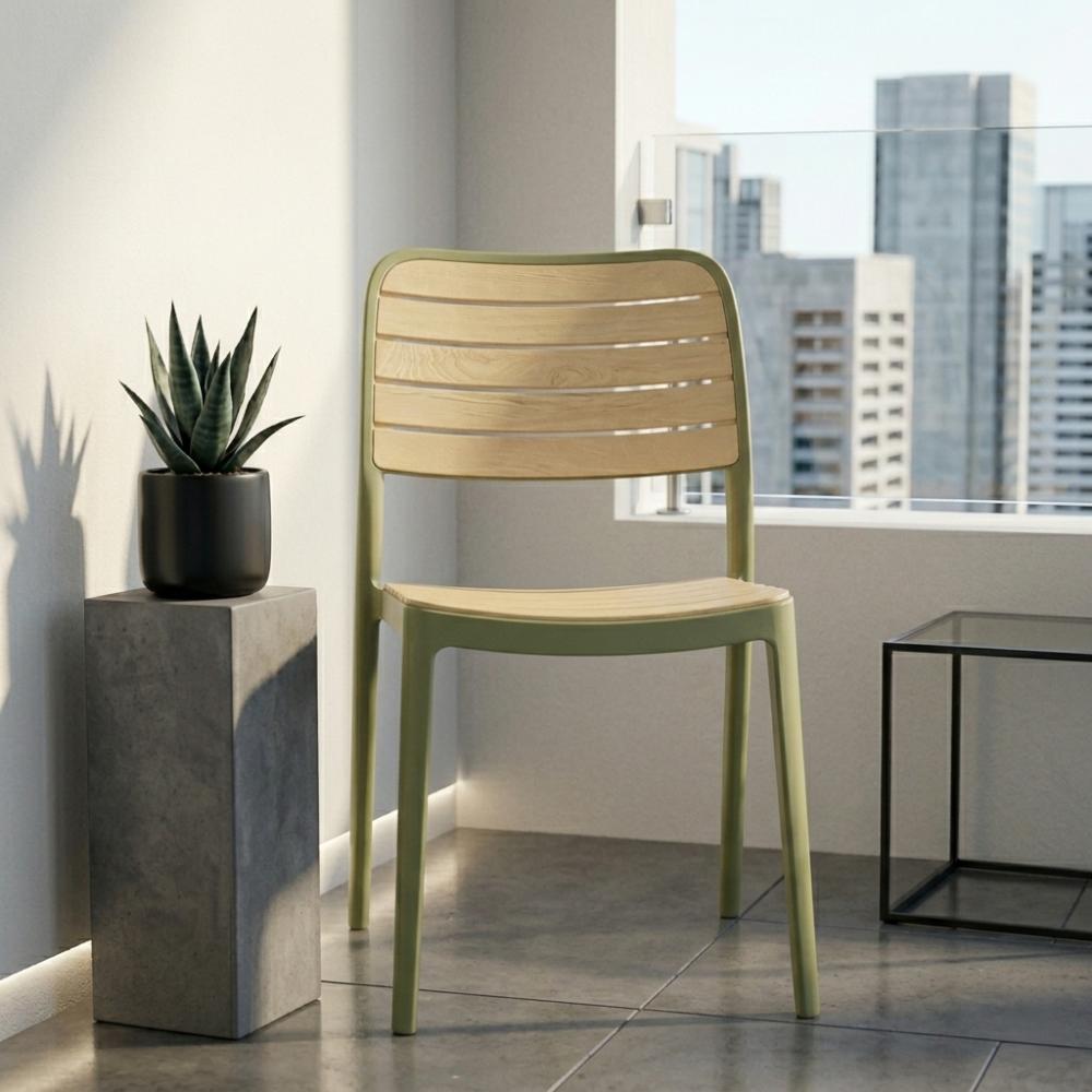 Set de 2 Sillas Carolina, Color Verde Olivo y Beige, con Espaldar de Líneas Horizontales