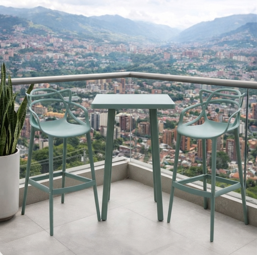 Set de 2 Sillas para Bar Palermo, Verde, con Reposa Pies Doble Propósito