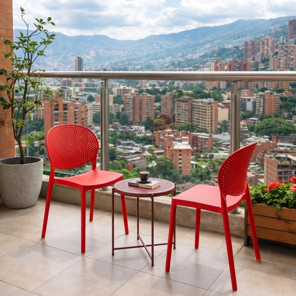 Set de 4 Sillas Florida, Color Rojo, con Espaldar y Diseño Moderno