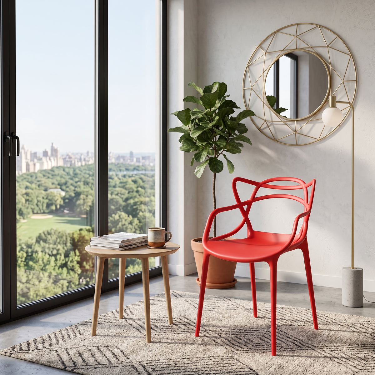 Silla Palermo, Color Rojo, con Espaldar y Diseño Moderno, vista frontal