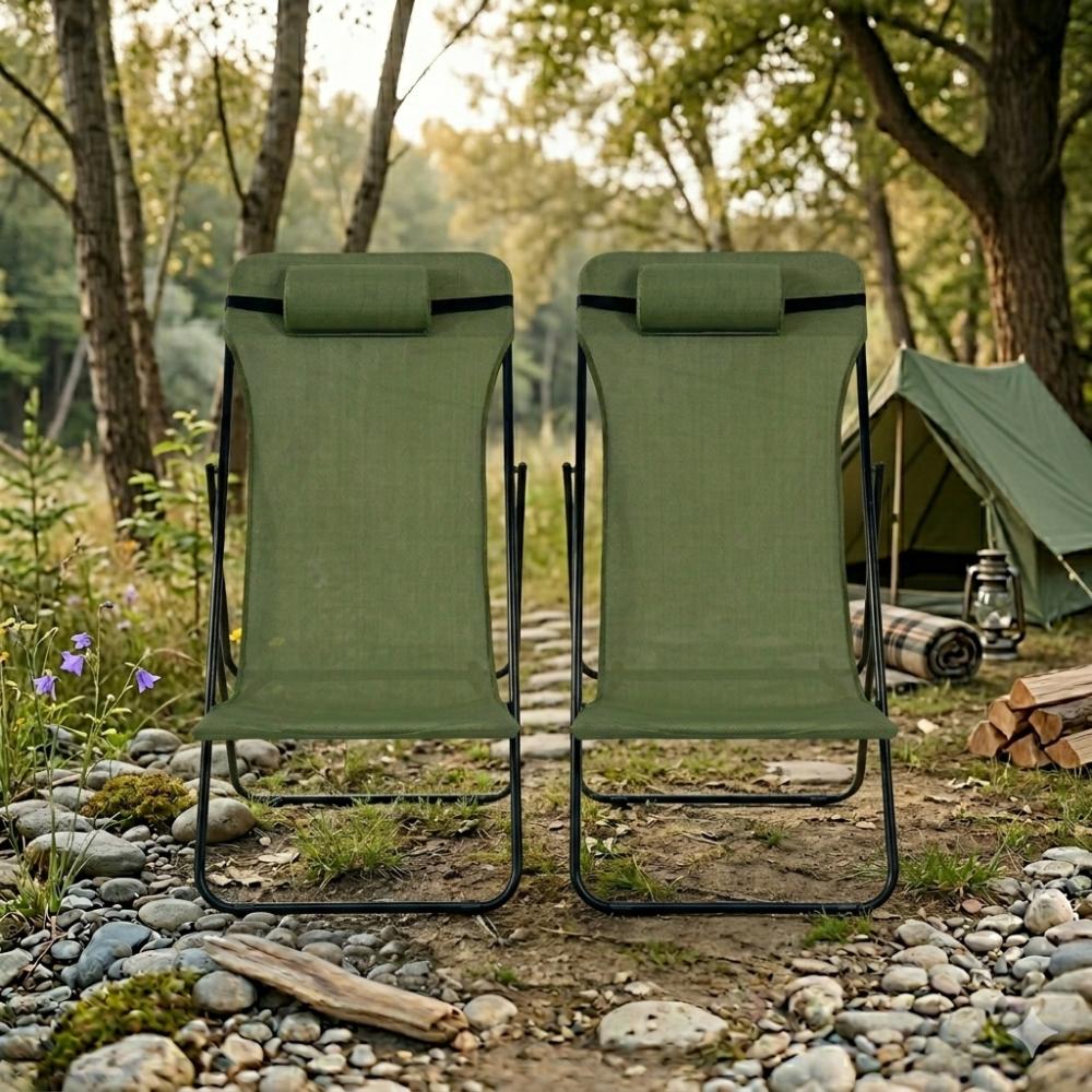 Set de 4 Sillas Plegable Reclinable Zambia, Verde, con Tres Posiciones