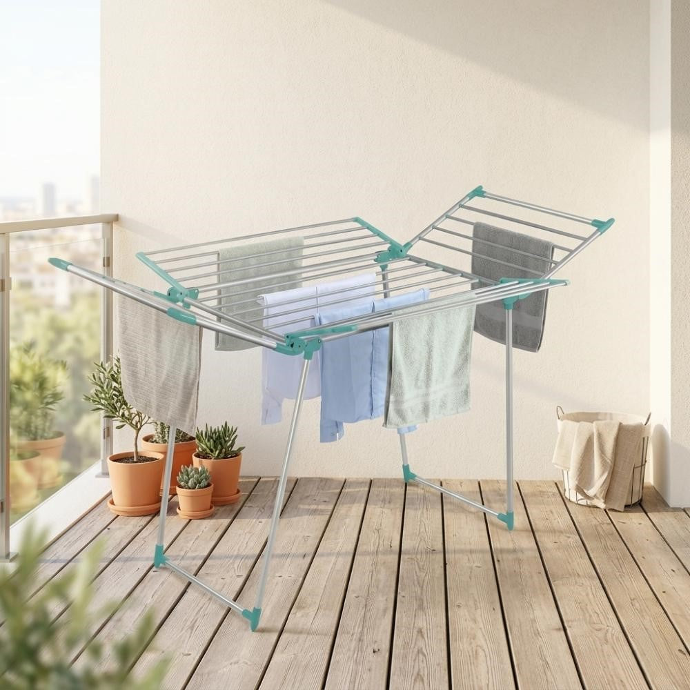 Tendedero de Piso Drymax, Gris y Azul, Plegable y Extendible