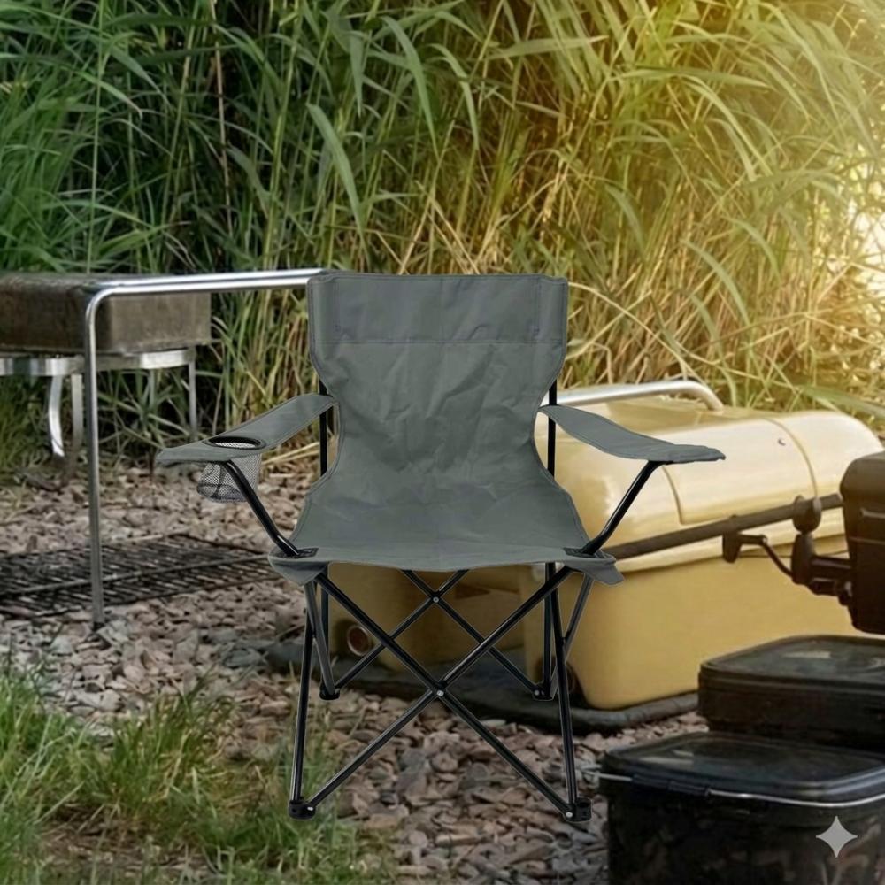 Silla Plegable Camping Tanzania, Gris Oscuro, con Portavasos