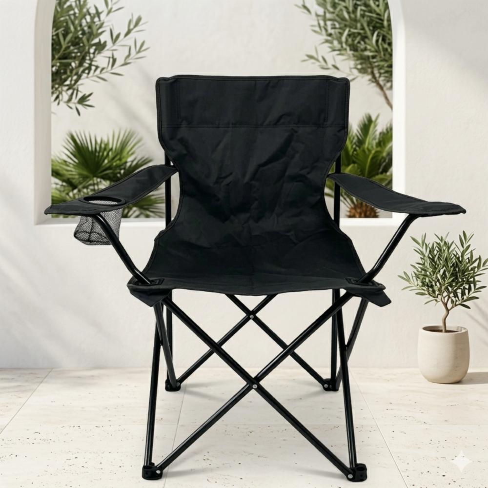 Silla Plegable Camping Tanzania, Negro, Con Portavasos