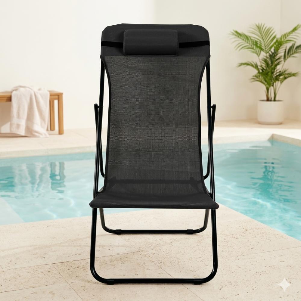 Silla Plegable Reclinable Zambia, Negro, Con tres Posiciones