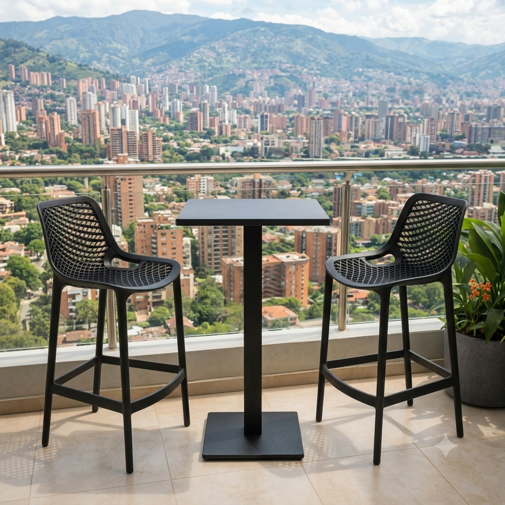 Silla para Bar Miame, Color Negro, con Reposa Pies Doble Proposito X2