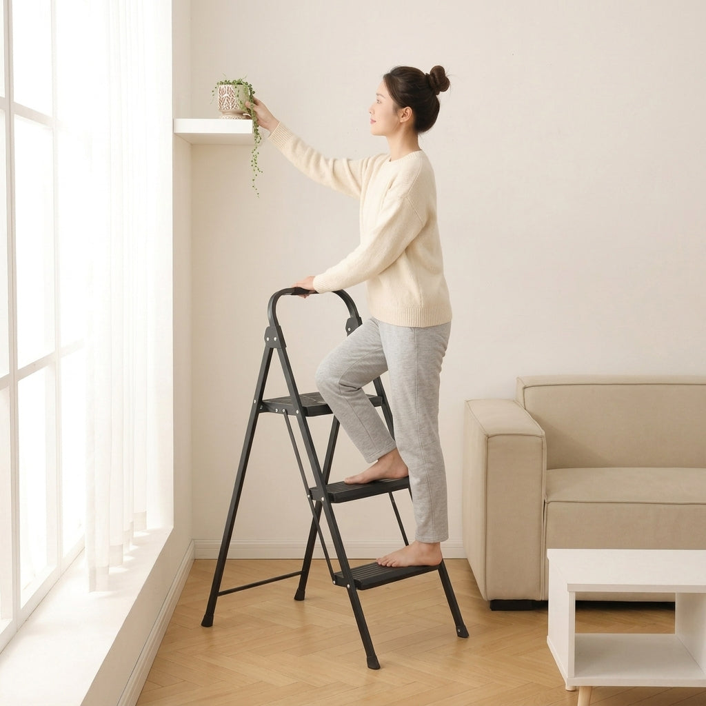 Escalera Tubular Alba, Negro, Plagable de 3 niveles