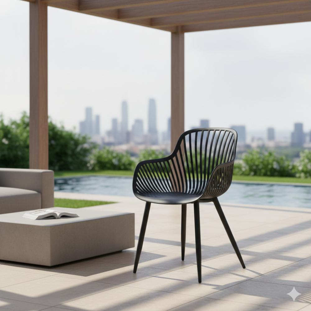 Silla Victoria, Negro, Con espaldar minimalista y diseño moderno