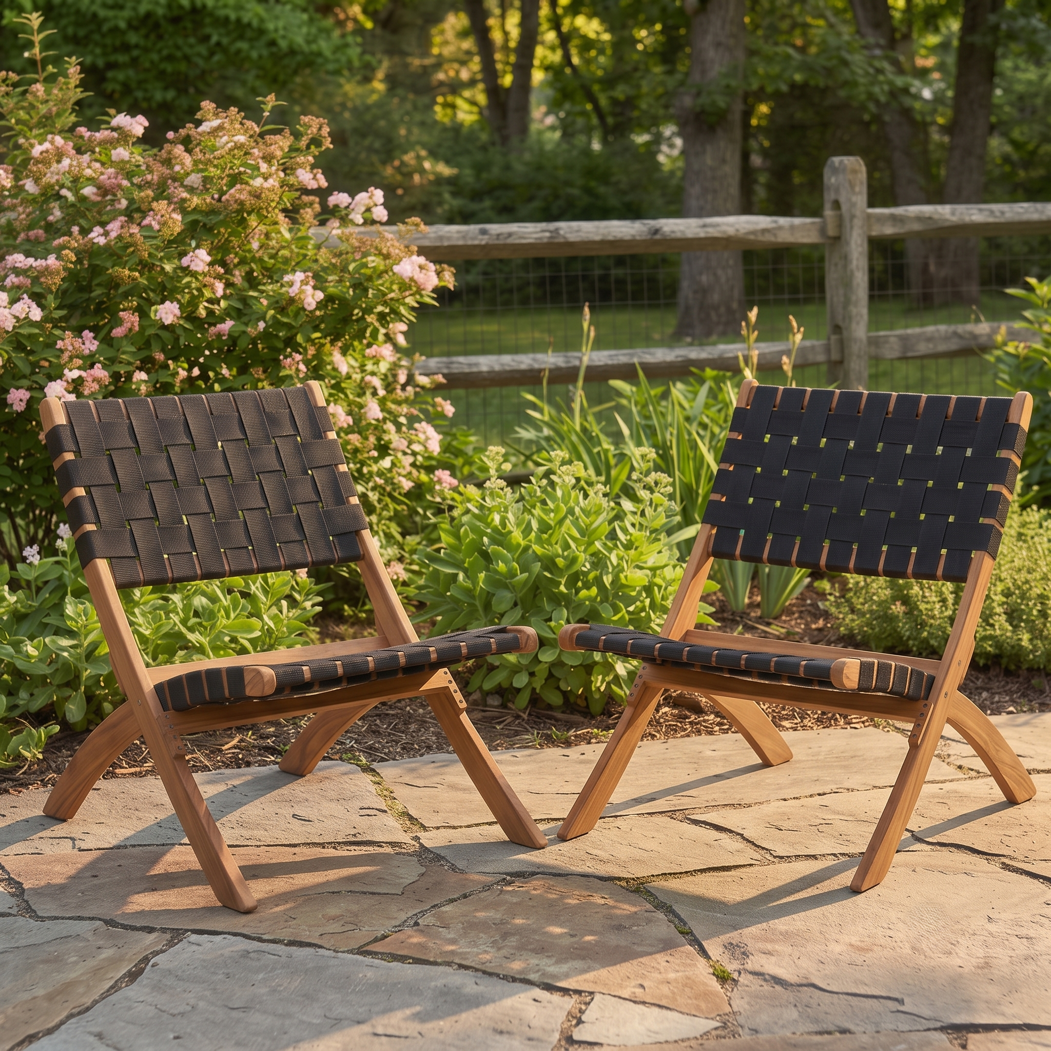 Silla Plegable de Madera para Exterior Eris, Negro, Diseño Fresco y Moderno X2