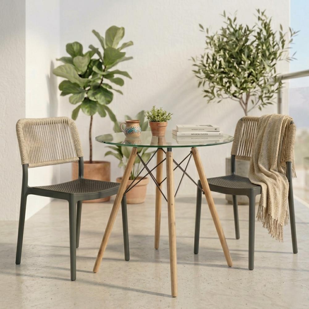 Set de 2 Sillas Austin, Color Negro, con Espaldar Tejido