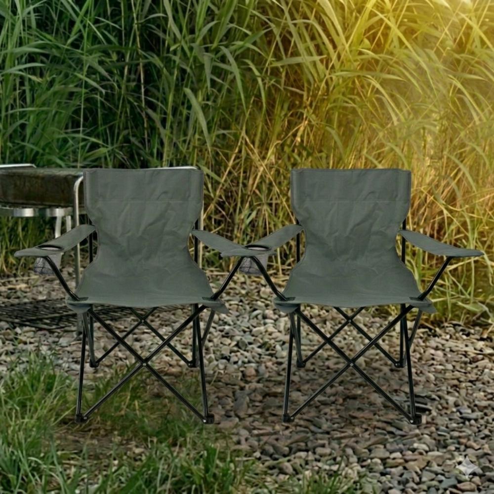 Set de 4 Sillas Plegable Camping Tanzania, Gris Oscuro, con Portavasos