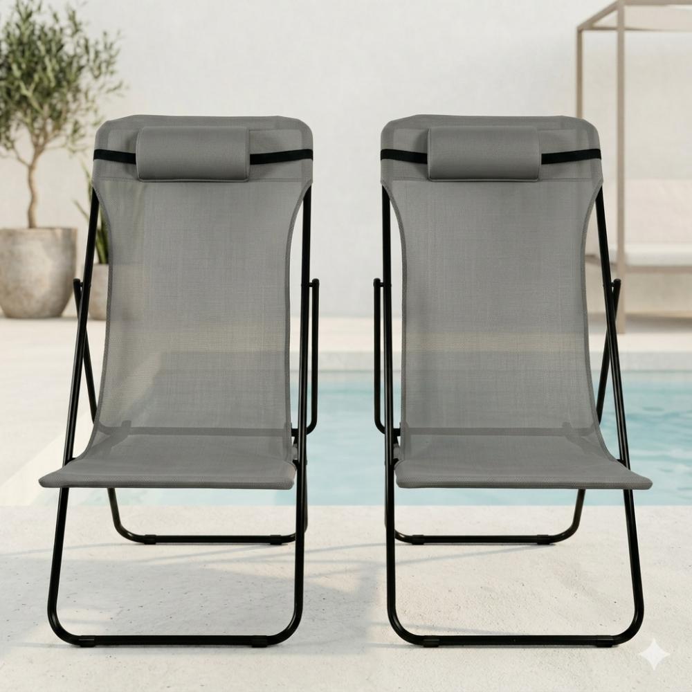 Silla Plegable Reclinable Zambia, Gris Oscuro, con Tres Posiciones