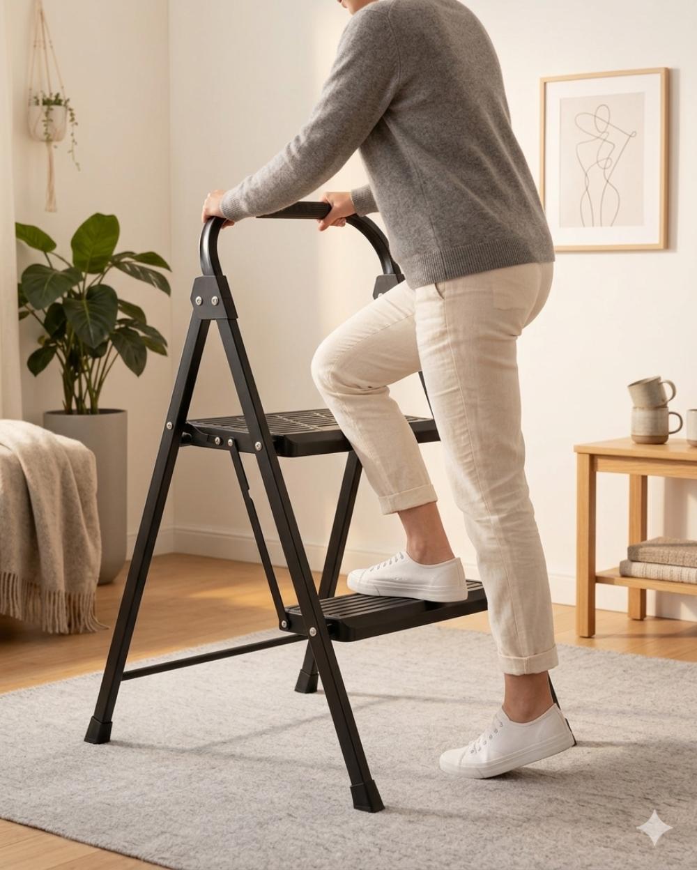 Escalera Tubular Andes, Negro, Plagable de 2 niveles