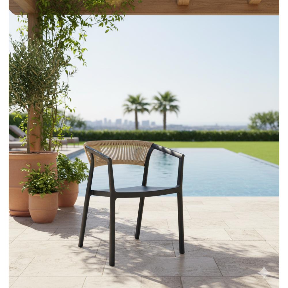 Silla Balí, Negro, con Espaldar en Cuerdas y Diseño Moderno