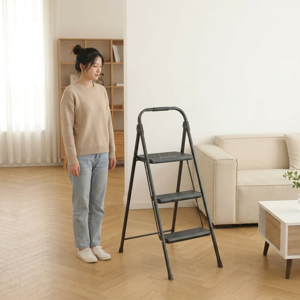 Escalera Tubular Alba, Negro, Plagable de 3 niveles
