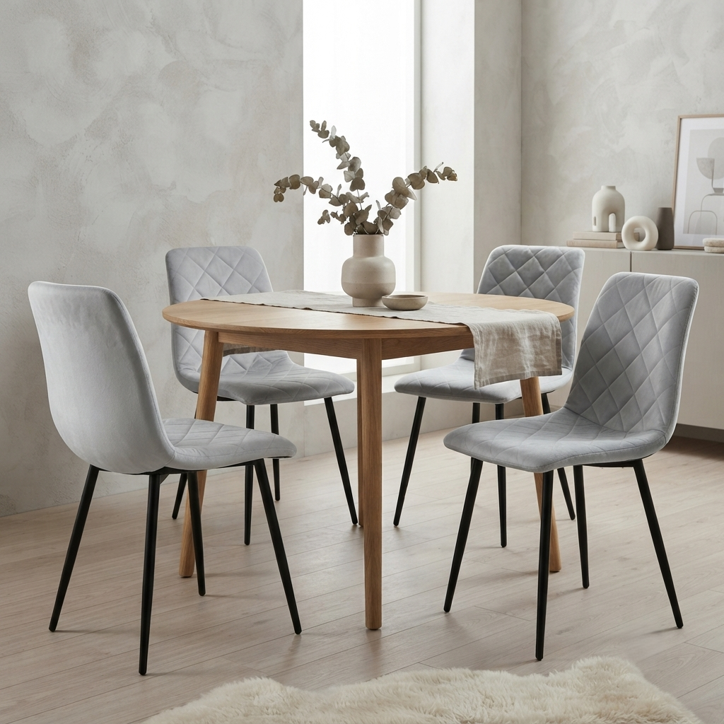 Set de 4 Sillas de Comedor Sorrento, Gris Claro, con Espaldar y Diseño Moderno