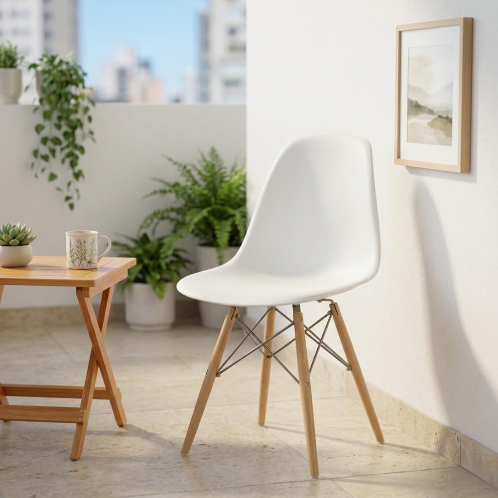 Set de 4 Sillas Eames, Color Blanco, con Patas de Madera