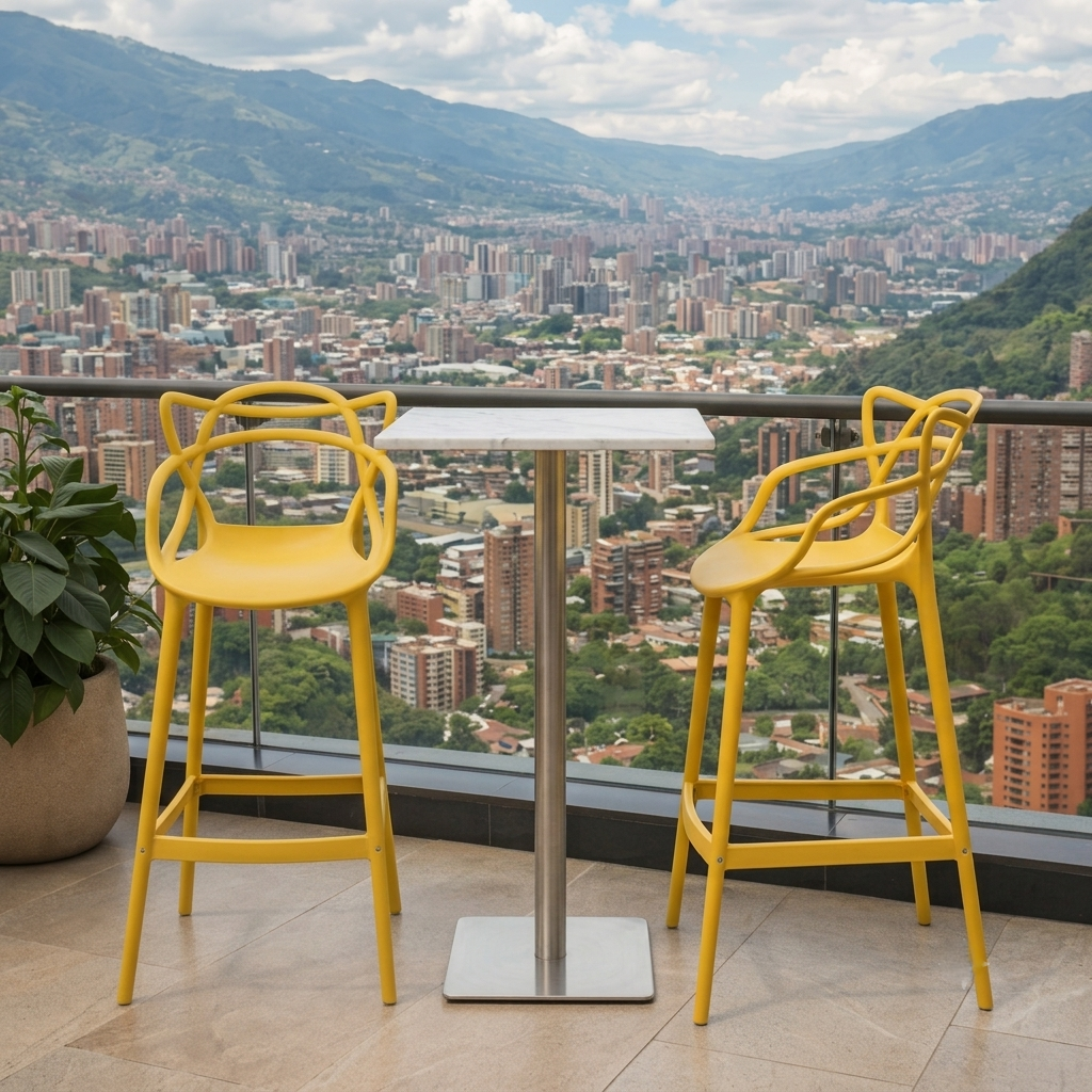 Silla para Bar Palermo, Mostaza, con Reposa Pies Doble Propósito