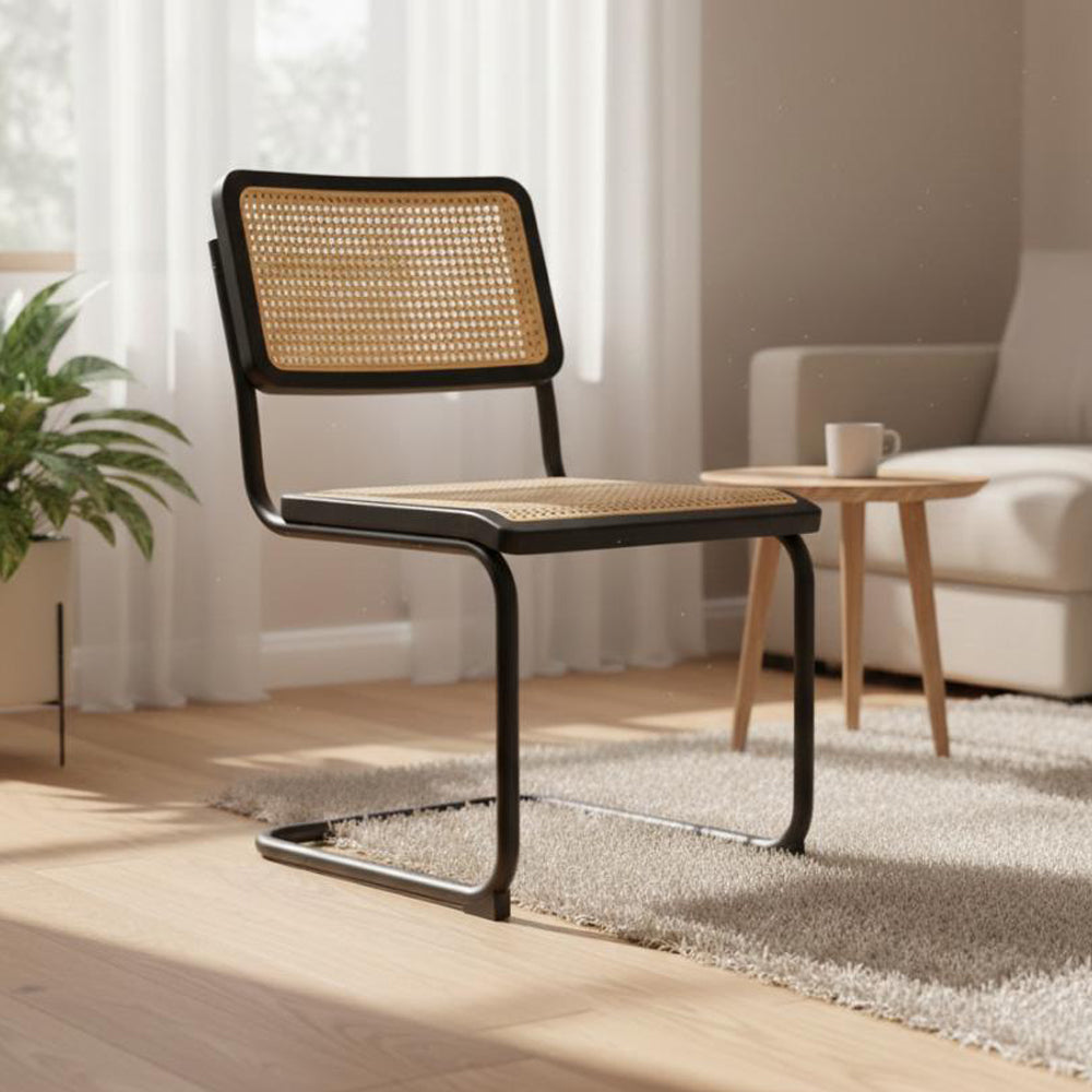 Silla Vintage, Negro y Beige, con Espaldar Transpirable y Diseño Retro