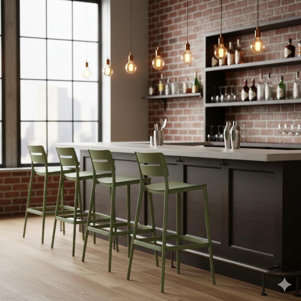 Silla para Bar Manila, Verde, Con espaldar rectangular y diseño moderno X2