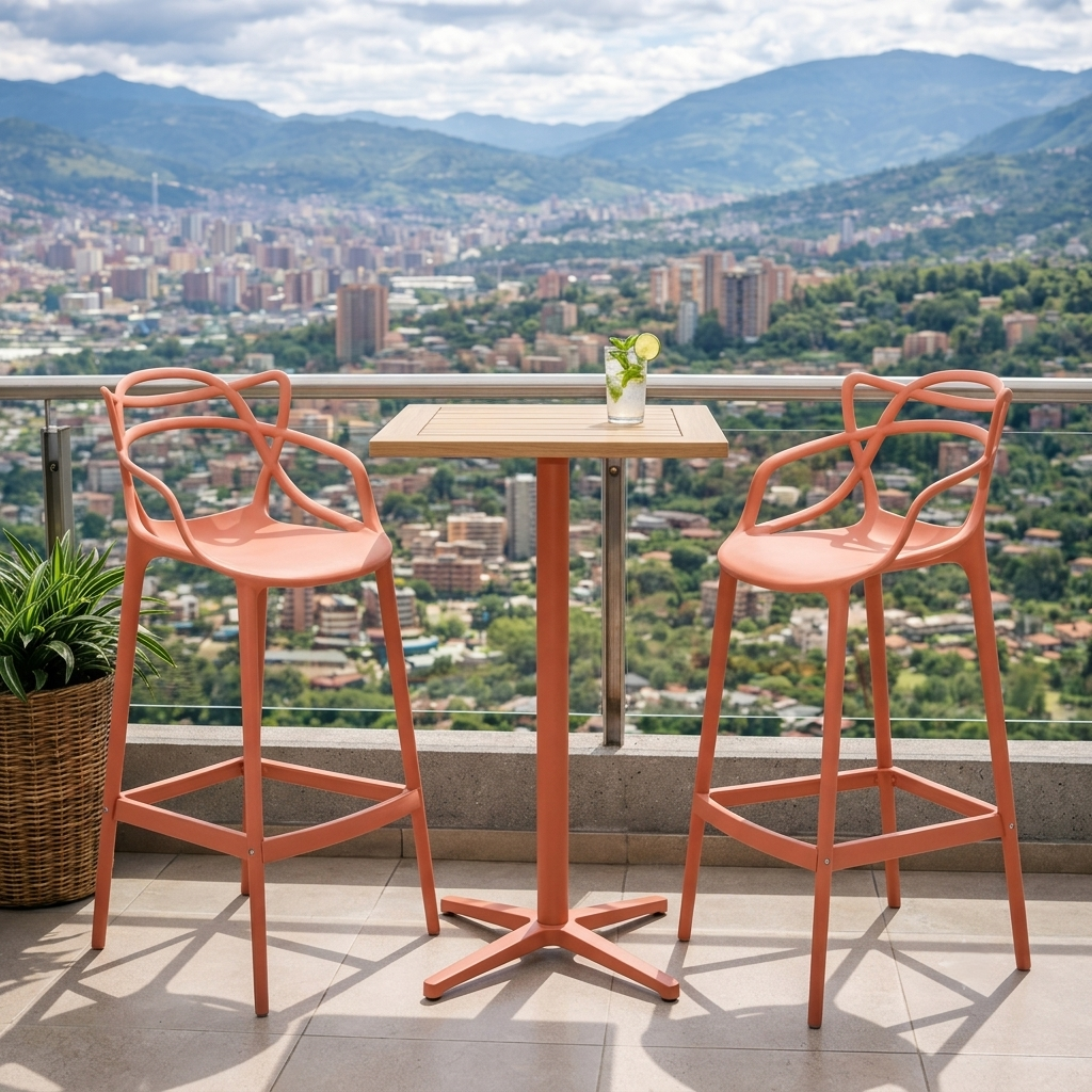 Set de 2 Sillas para Bar Palermo, Terracota, con Reposa Pies Doble Propósito
