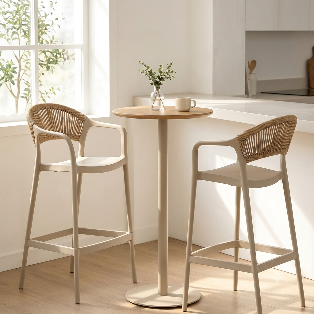 Silla para Bar Balí, Taupe, Doble propósito con Reposa Pies