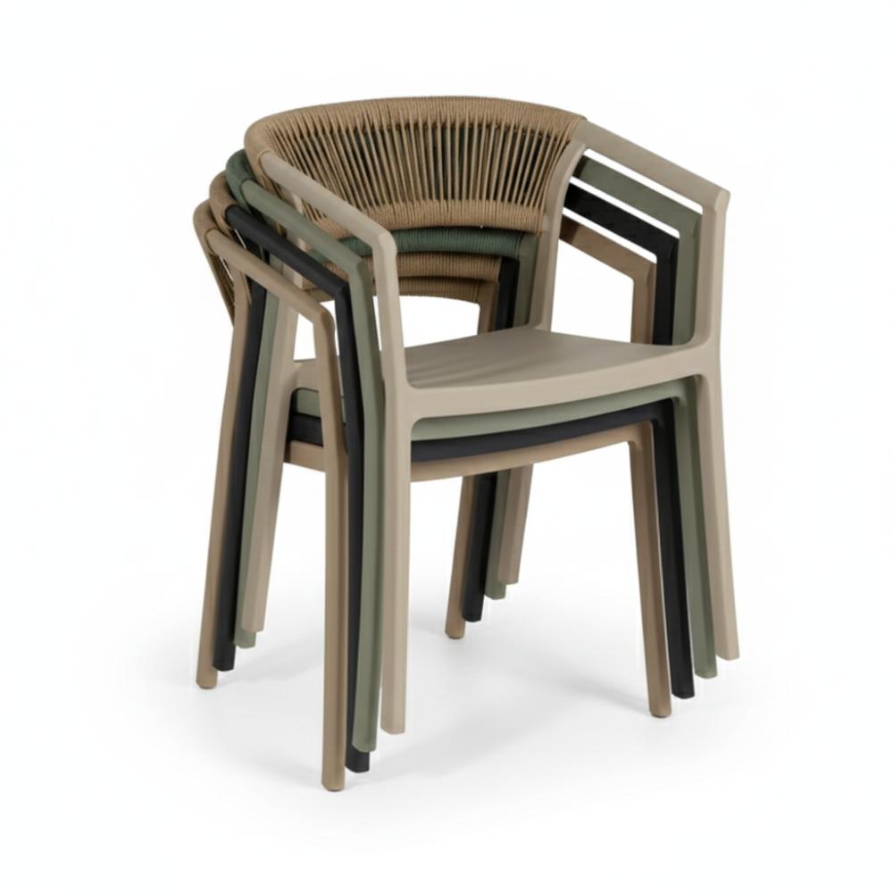 Silla Bali, Taupe, Con espaldar en cuerdas y diseño Moderno