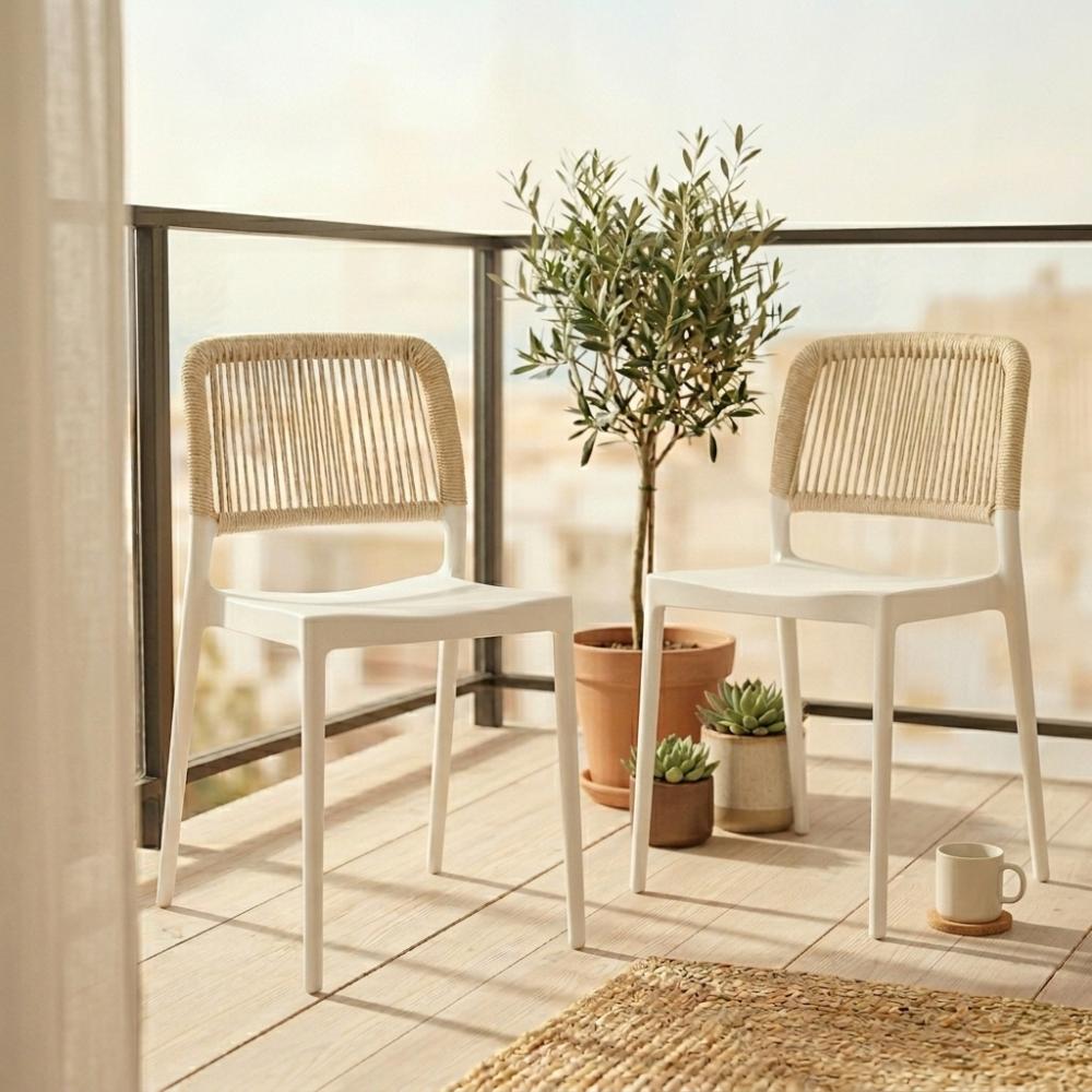 Set de 2 Sillas Houston, Color Blanco, con Espaldar Tejido
