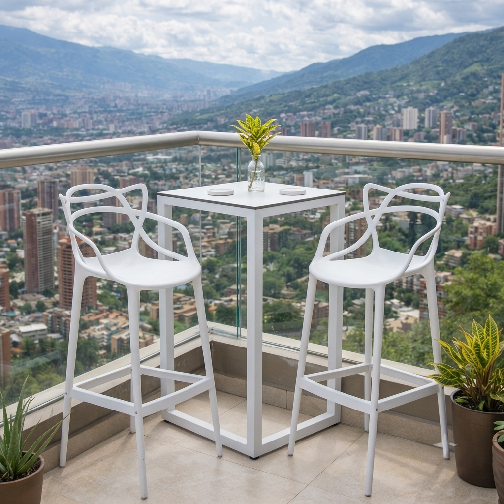 Set de 2 Sillas para Bar Palermo, Blanco, con Reposa Pies Doble Propósito