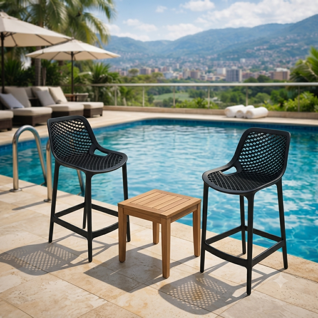 Silla para Bar Miame, Color Negro, con Reposa Pies Doble Proposito X2
