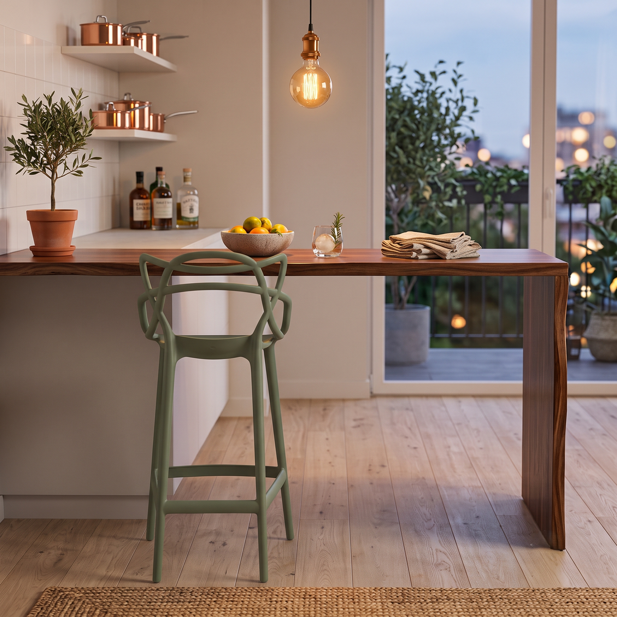 Silla para Bar Palermo, Verde, con Reposa Pies Doble Propósito