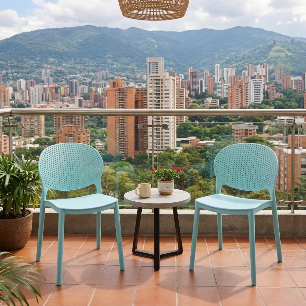 Set de 4 Sillas Florida, Color Azul Claro, con Espaldar y Diseño Moderno