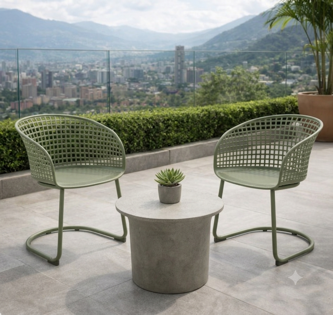 Set de 4 con Brazos Calcuta, Verde, con Patas Metálica