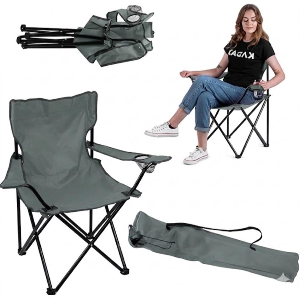 Set de 2 Sillas Plegable Camping Tanzania, Gris Oscuro, con Portavasos
