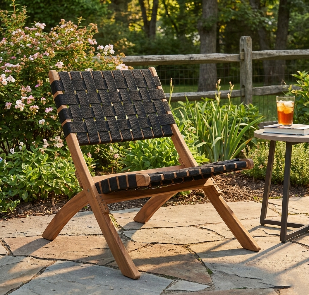 Silla Plegable de Madera para Exterior Eris, Negro, Diseño Fresco y Moderno