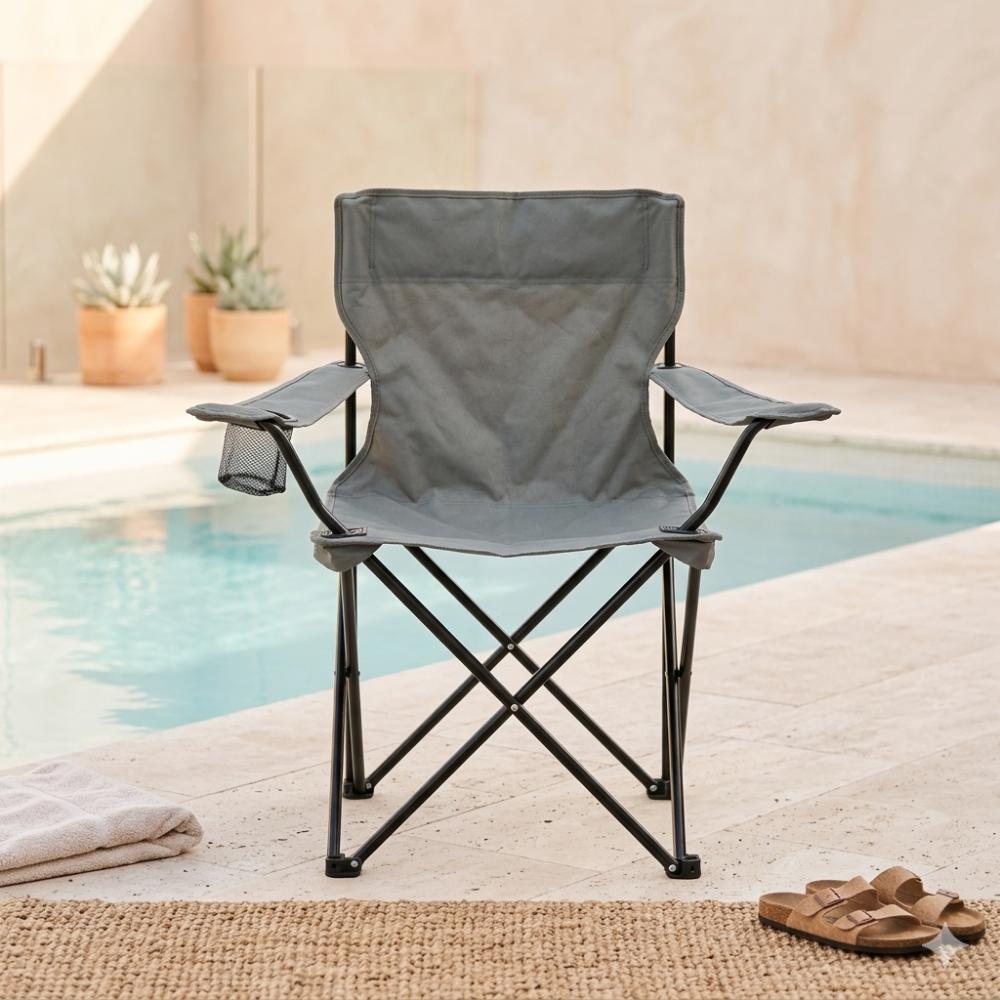 Silla Plegable Camping Tanzania, Gris Oscuro, con Portavasos