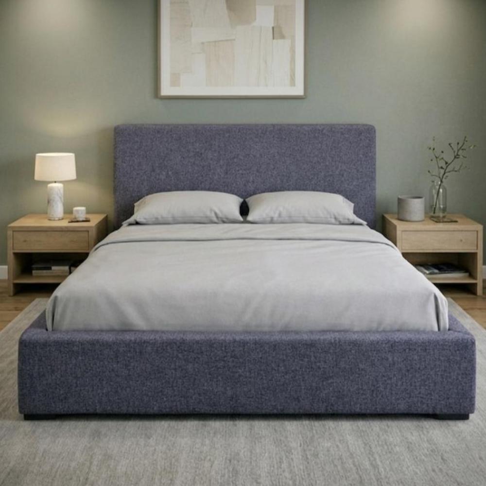 Cama Mecy Lift 140, Gris Oscuro, Tapizada, con Almacenamiento Hidráulico