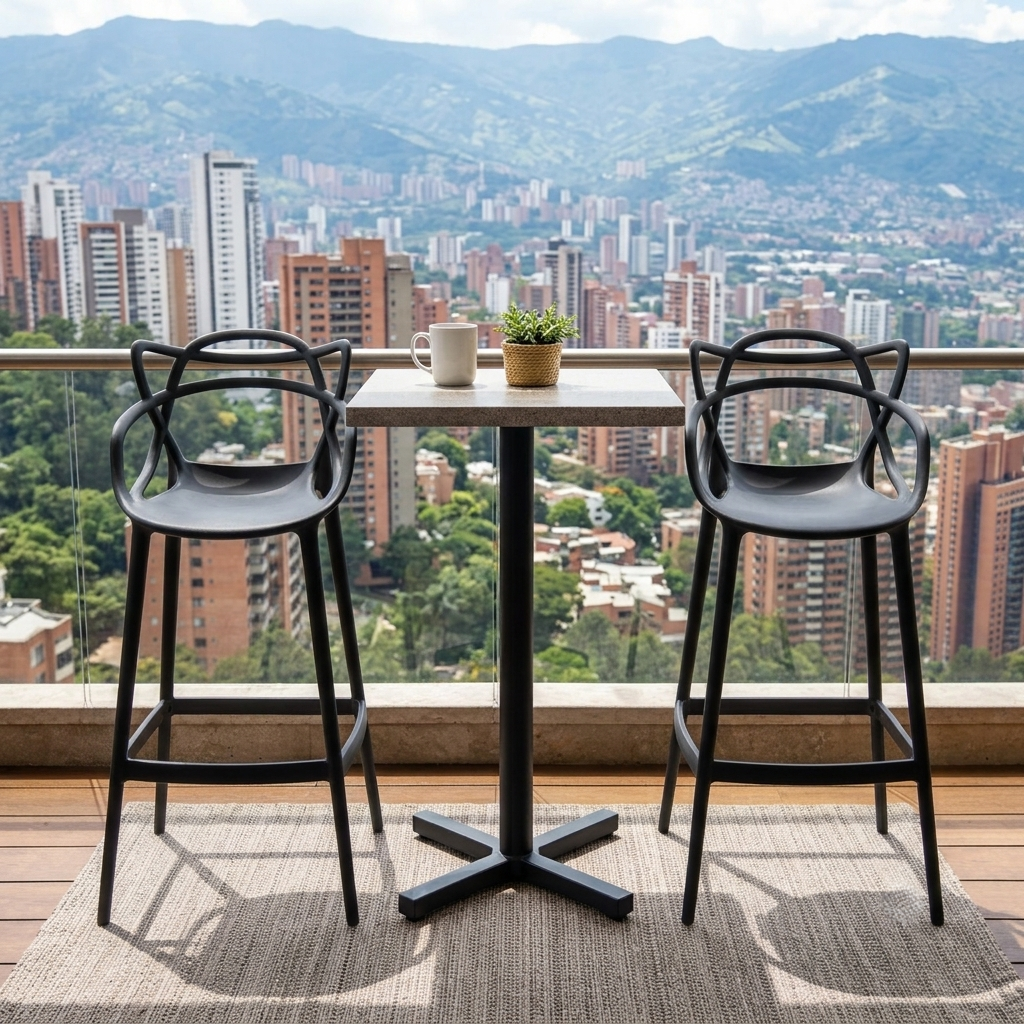 Silla para Bar Palermo, Negro, con Reposa Pies Doble Proposito