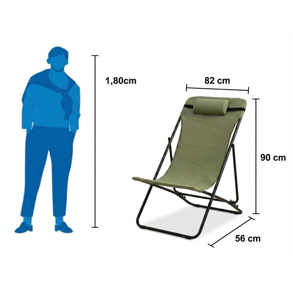 Silla Plegable Reclinable Zambia, Negro, Con tres Posiciones