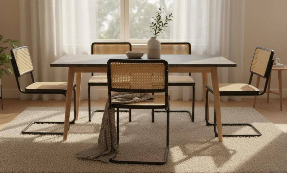 Set de 2 Sillas Vintage, Negro y Beige, con Espaldar Transpirable y Diseño Retro