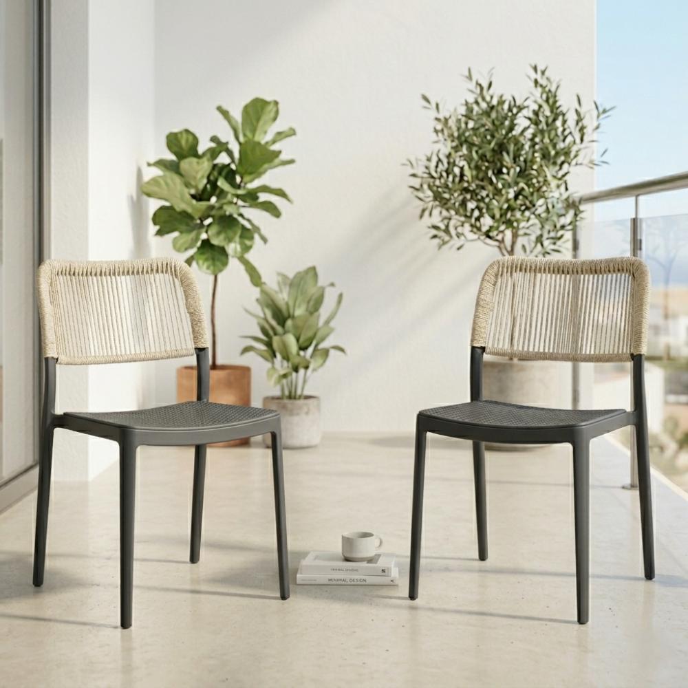 Set de 2 Sillas Austin, Color Negro, con Espaldar Tejido