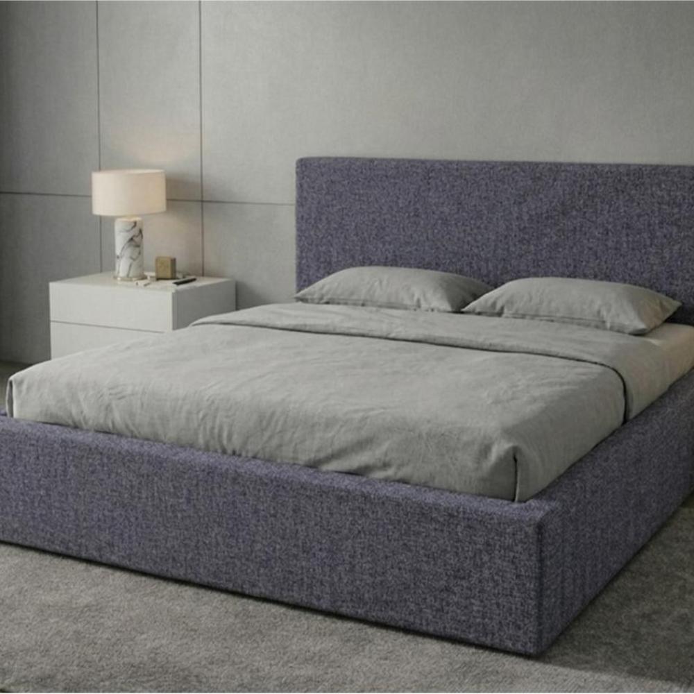 Cama Mecy Lift 140, Gris Oscuro, Tapizada, con Almacenamiento Hidráulico