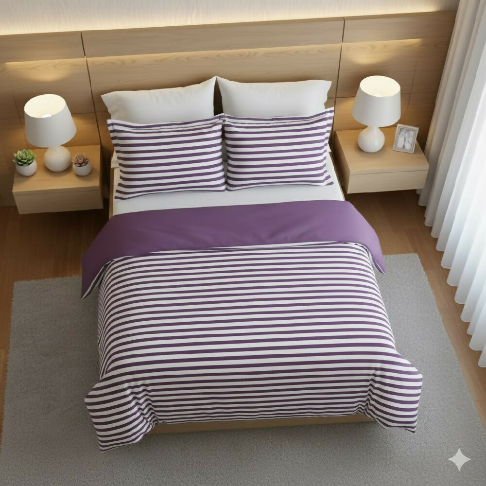 Funda Duvet Estampado Franjas Lila Doble + Sábana Plana