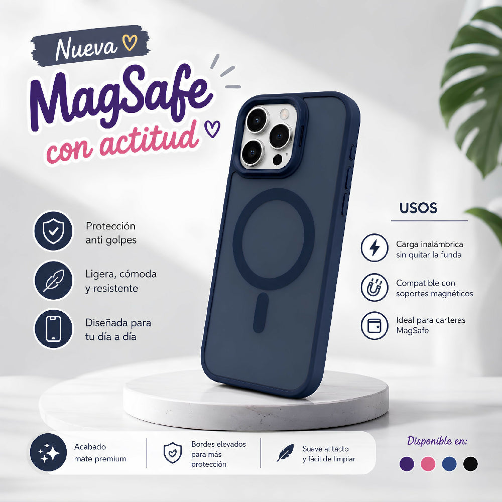 Forro Semi Transparente Para Celular Funda MagSafe Con Textura Suave Iphone 15 Pro Azul