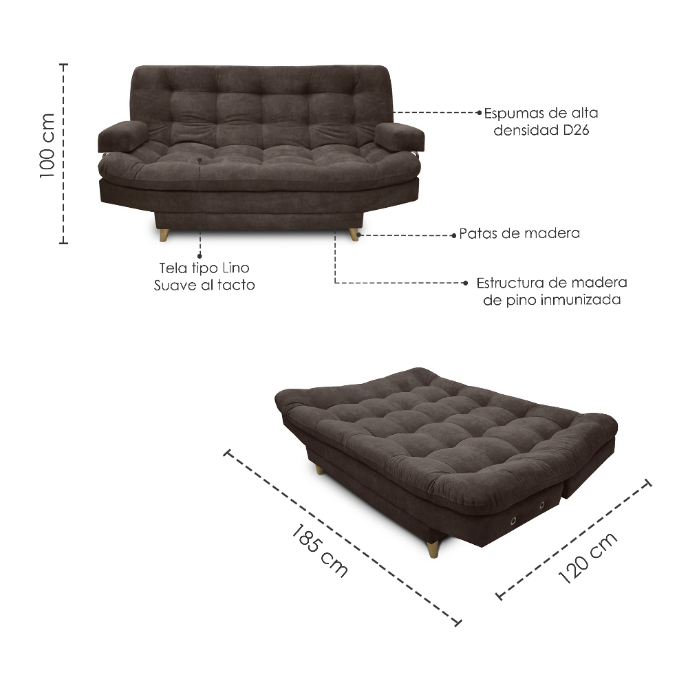 Sofa cama 3 posiciones Carvallo Lux Tela Café