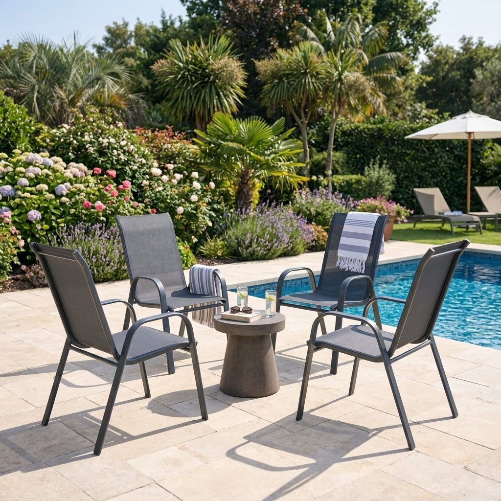 Silla de Terraza Char, Gris, con Brazos y Patas de Metal X4